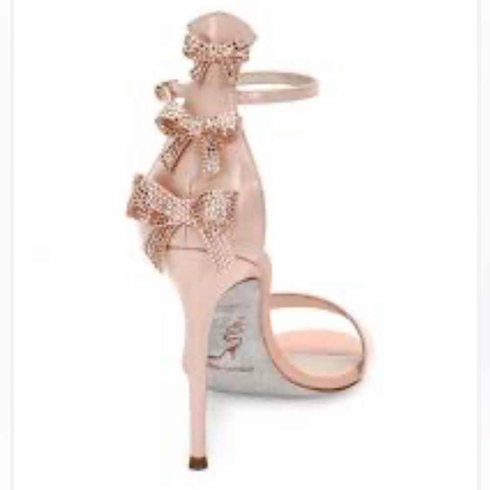 Rene Caovilla Blush Crystal Bow Patent Stiletto Sandal 39